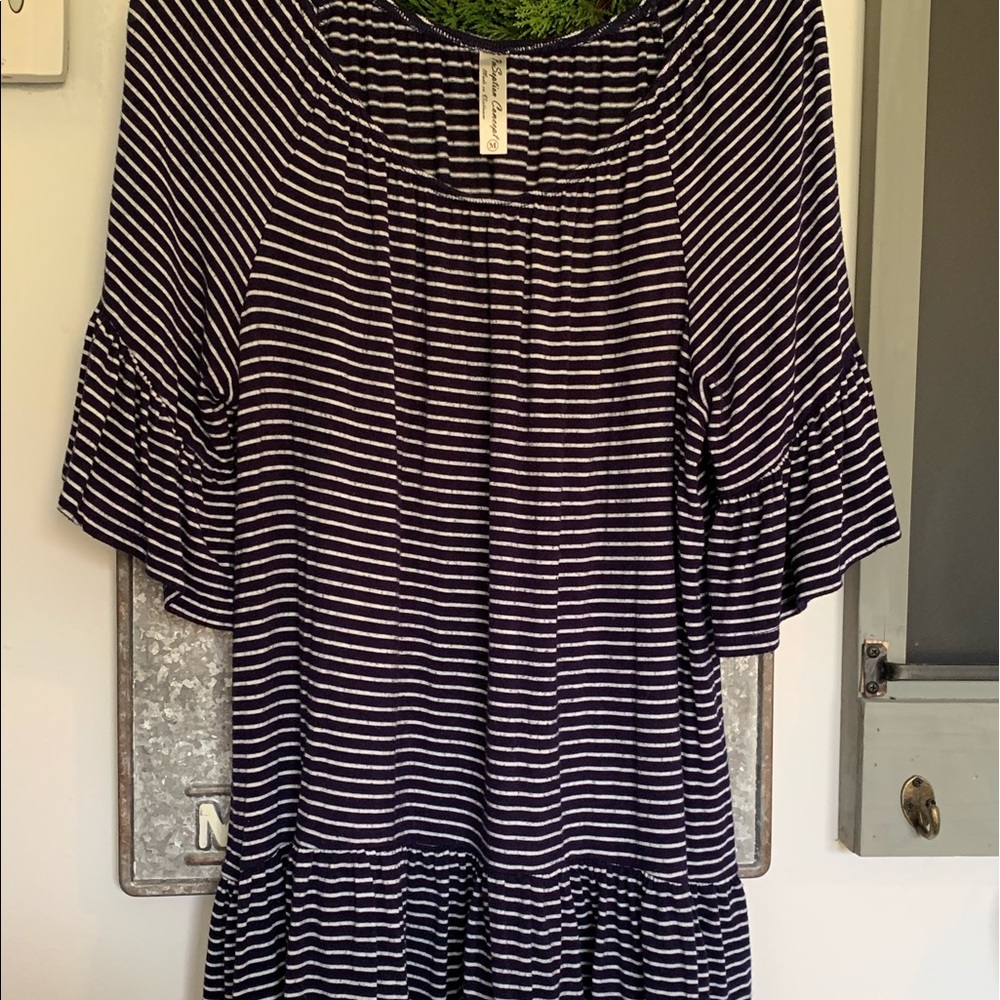 Navy Blue and white Striped Top